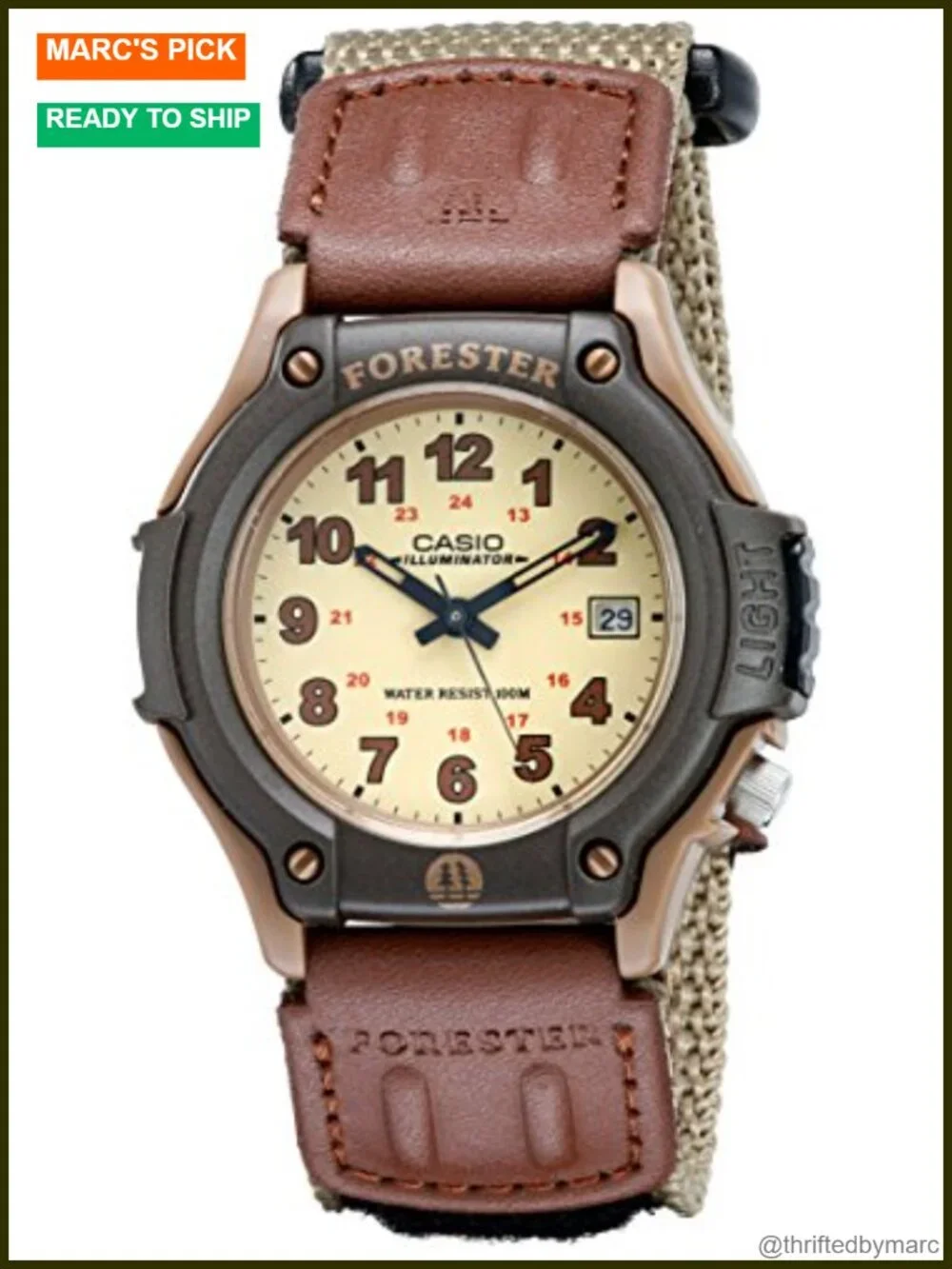 Men's Analog Watch with 100M Water Resistance Nylon Band LED Light Date Display
